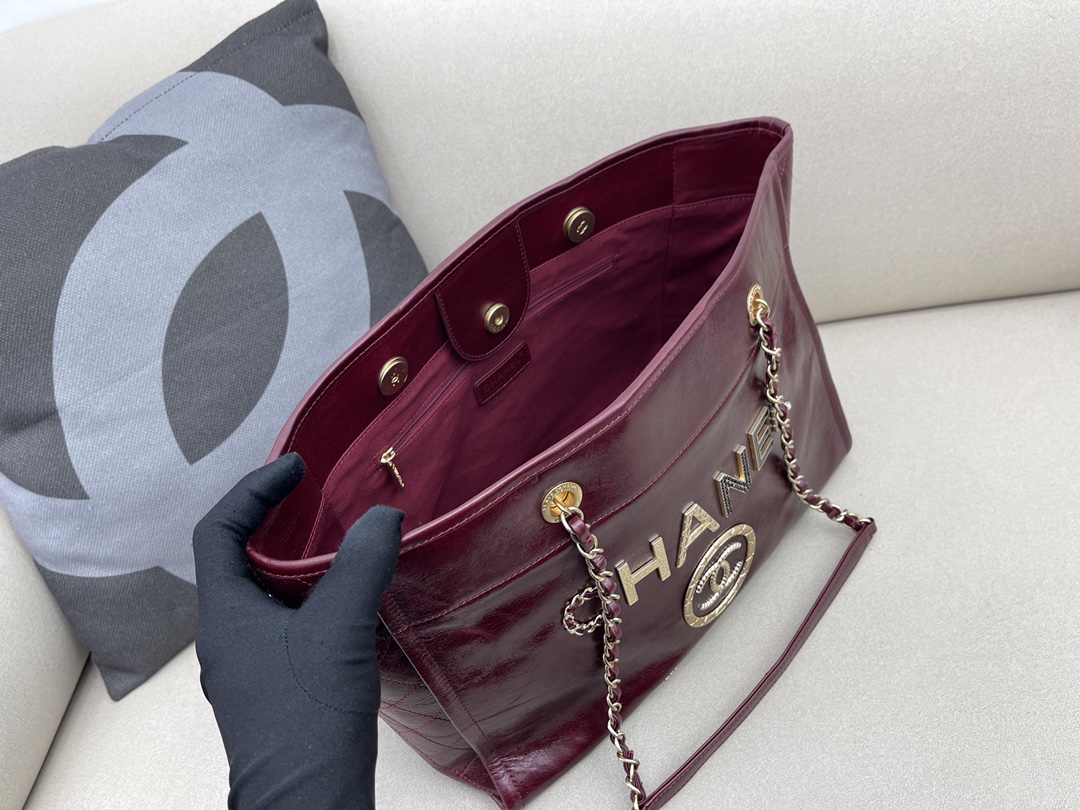 Calfskin Small Shopping Shoulder Bag Tote Bag AS3257 Burgundy 